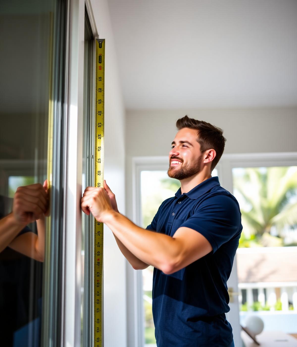 Superior Blinds installer measuring a window